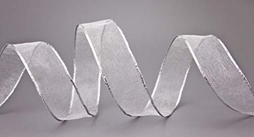Finemark Chiffon Ribbon Organza with Silver Edge Shiny Transparent Wire Festive Decoration Christmas, White mit Silberkante - Image 2