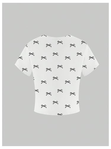 SHENHE Girl's Graphic Tee Y2k Bow Shirt Crewneck Short Sleeve Aesthetic Slim Fit Crop Top4