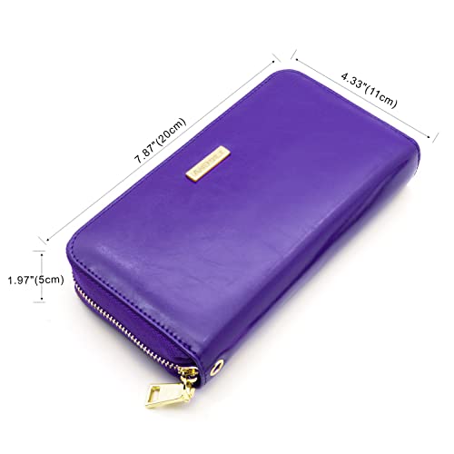 Image of ANDOILT Genuine Leather Wallet for Women Men RFID Blocking Credit Card Holder Zipper Purse Cell Phone Handbag, S6 purple, Taille unique, Vintage