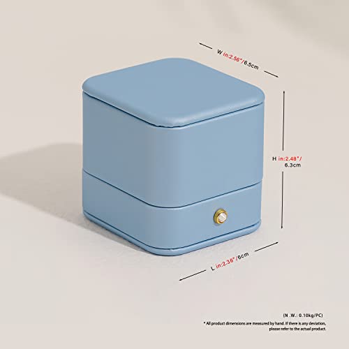 Sky Blue Leather Ring Gift Box for Proposal with Velvet Interior and Metal Hinges For Proposal Engagement Birthday Gifts