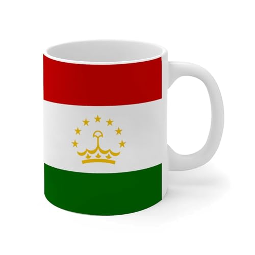 Wodevor Mug Tadjikistan blanc avec drapeau patriotique en céramique pour café, thé, pendaison de crémaillère, cadeau d'Halloween, Nouvel An pour grands-parents chrétiens, 325 ml