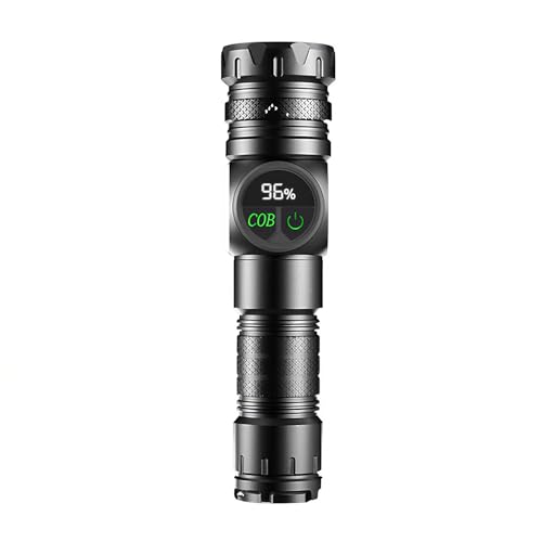 Linterna LED superbrillante recargable de 500000 lúmenes con base magnética, pantalla LCD, zoom, 3 modos, potente linterna para camping y emergencia (batería incluida) [Clase energética A+++]