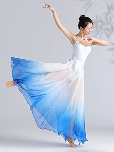 Z&X Modern Ballet Lyrical Dance Skirt Gradient Color Sheer Long Flowy Skirts For Ballerinas Photography Performance Royal Blue White thumb #3