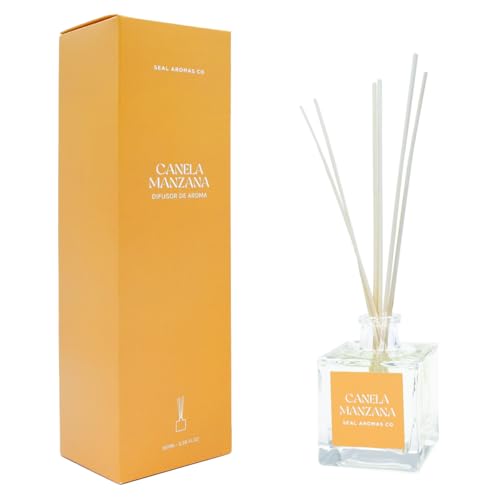 SEAL AROMAS Mikado Ambientador Canela Manzana | Difusor de Varillas Chromatic Home 100 ml | Aroma Dulce y Especiado con Notas de Manzana Roja | Vidrio Ámbar Decorativo | Fragancia Duradera