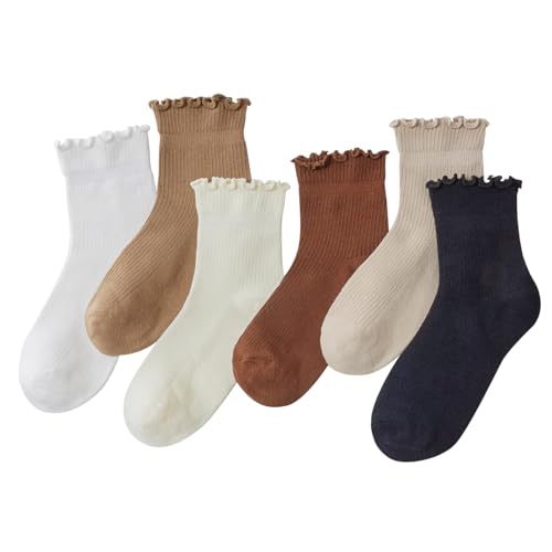 Women's Ruffle Ankle Socks (6-Pairs), Cotton Blend Comfortable Soft & Breathable, Cute Frilly Ankle Socks -Size 5-9