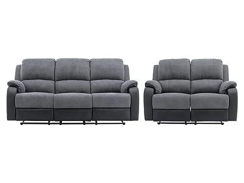 Vente-unique-Couchgarnitur 3+2 - Mikrofaser & Kunstleder - Grau & Schwarz - Brody – Bild 5