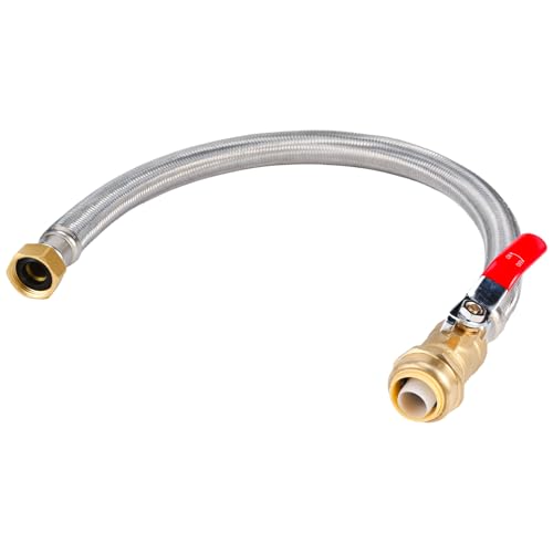 PevePexe Heavy Duty 24' Braided Stainless Steel Hot Water Heater Hose – 3/4 Inch FIP x 3/4 Inch Ball Valve, Push-to-Connect Brass Fitting