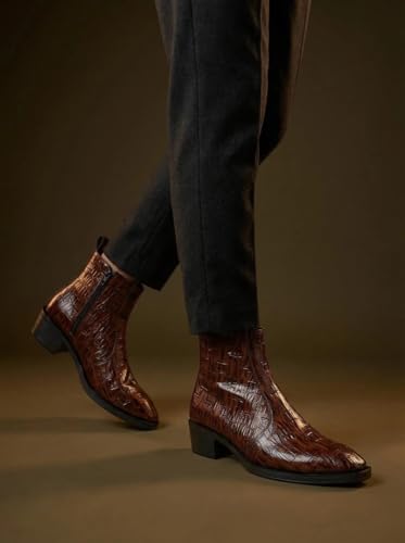 Image of Big Fox Men's Croc-Texture Cuban Boots | Premium Ankle-Length Fashion Boots | Stylish, Durable & Comfortable