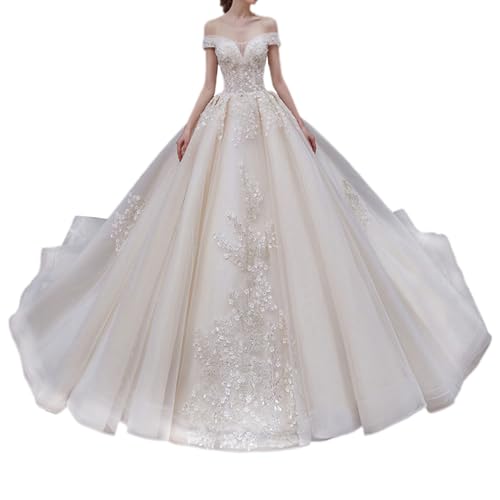 Leeonway Hochzeitskleid,Brautkleider,Hochzeit Kleid,Lange Prinzessin Hochzeitskleider,WeißE Kleider Prinzessin Hochzeitskleid,Damen V-Ausschnitt Braut,Elegante,Luxus,TüLl,FüR Braut