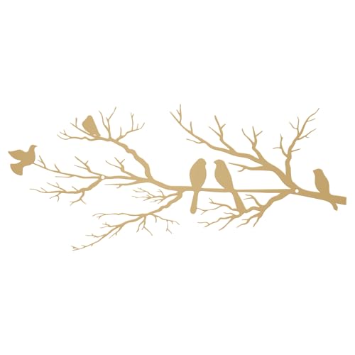 ESTART Wanddekoration mit Vögeln aus Metall, lebendige Vögel auf AST, Silhouette, Wanddekoration, für den Außenbereich, Wandskulptur zum Aufhängen, für Zuhause, Balkon (Golden, Klein)