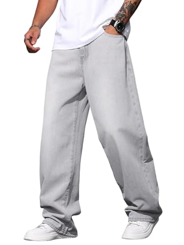 DFGIGT Mens Baggy Jeans Distressed Wide Leg Denim Pants Casual Loose Fit...