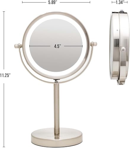 Image of OVENTE 6 inch Lighted Tabletop Round Vanity Mirror, Nickel Brushed MLT60BR1X7X