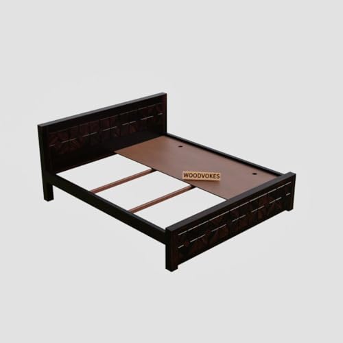 Image of Sheesham Wood Queen Size Bed Without Storage Solid Wooden Cot Double Bed for Bedroom Living Room Home Palang (Walnut)