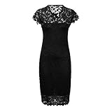 LOPILY Abendkleid Damen Große Größen Spitzenkleid Knielang Schöne Dekolleté Etuikleid Elegant Blumendruck Cocktailkleid für Mollige Rüschen Kragen Bleistiftkleid Festlich Kleid Standamt (Schwarz, 5XL)