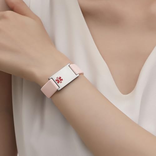 Image of LinnaLove Medical Alert ID Bracelet - Adjustable Silicone Band, Custom or Pre-Engraved Options, QR Code Available