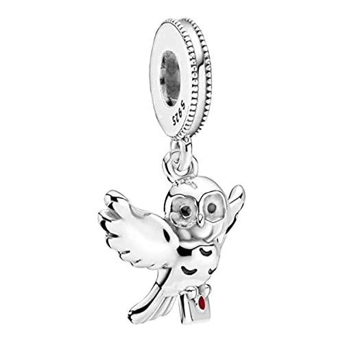 Lkwidi Donna Ciondolo Gufo riccio, penzolante rosso nero Argento 925 Colgantes con Zirconia cubica per Charm Bracciale