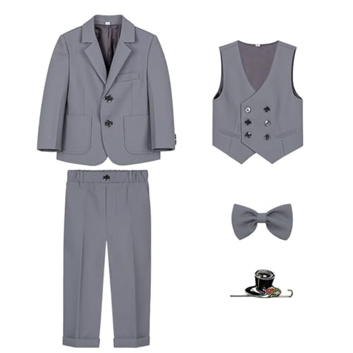 3-teiliges Jungen Freizeit Anzug Set Kinder Sommer Festlich Hochzeitsanzug Eleganter Blazer für Hochzeits-Abschlussball Formelle Kleidung Blazer, Hose, Weste, Brosche, Fliege