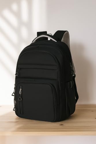 Image of Glowic Unisex Laptop Backpack - Water-Resistant Polyester, Multiple Compartments with 15.6″ Laptop & iPad Sleeve, Lightweight 400 g, Breathable Mesh Back for Office, College & Travel