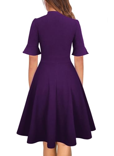 Image of Women Summer Floral Ruffle Sleeve Wear to Work Church Wedding Guest Party Dresses