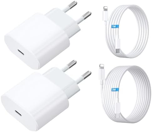 Dual 20W USB C Ladegerät mit Ladekabel Kabel 2M + Ladekabel Schnellladekabel 1M, 4-Pack USB C Netzteil Stecker Power Adapter für iPhone 14/13/ 12/11/ X/ 8/7