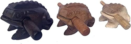 Guiros Percussion Instruments Wooden Frog wooden frog musical instrument 3 Pieces Set of 4 Inch Frog, 3 Inch Frog, and 2.75 Inch Frog, Fun For Family (Black/Brown/Natural Colors)