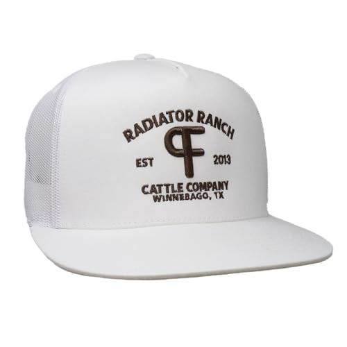 Image of Rodeo Time Dale Brisby Radiator Ranch PF Brand Adjustable Snapback Hat for Men and Women, Breathable Baseball Cap Mesh Snap Back Cap, Cool Western Trucker Hat, One Size Fits Most, White /Brown