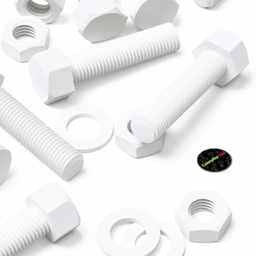 Image of 5X White PP Hex Head M16 x 65 mm Plastic Bolts, Nuts & Washers (5 /8 x 2 9 /16 in)