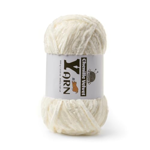 Image of Plush Chenille Chunky Yarn - Fluffy Velvet Yarns Crochet for Blanket Knitting and Crocheting - Soft Baby Yarn for Crocheting - Amigurumi Crochet Yarns 100g (87yds) (White)