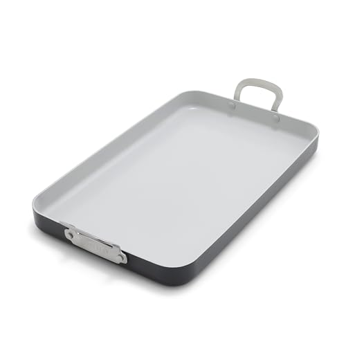 GreenPan x Bobby Flay 18 x 11 Nonstick Double Burner Griddle PFAS-Free Ceramic Double Stovetop Skillet Stainless Steel Handles Dual-Use Cooking Easy Clean Dishwasher & Oven Safe Pan Gray