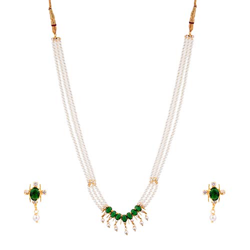 Archi Collection Fashion Traditional Ethnic CZ Strand Necklace Earrings Jewellery Set