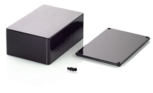 MB5 - ABS Kunststoffgehäuse mit Deckel, Mehrzweckgehäuse, Modulgehäuse, (LxBxH) 150 x 100 x 60 mm, mit Leiterplattenführung, Schwarz - Poliert Cover