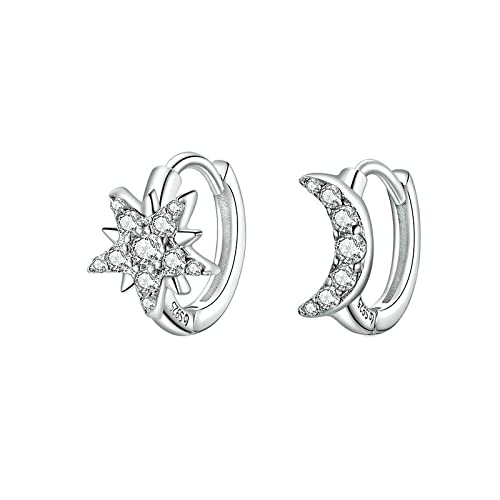Boucles d'oreilles cerceau étoile et lune de créateur, bijoux fins pour femmes