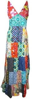 Mogul Interior Boho Chic Women Long Dress, Cotton Patchwork Colorful Floral Printed Summer Fashion Maxi Dresses SM