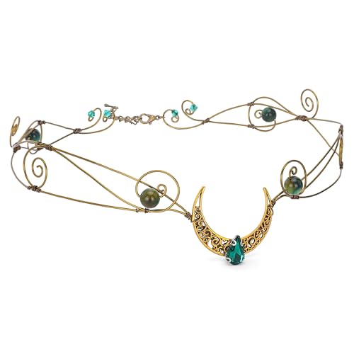 CoTeeZa Fairy Crown Elf Circlet - Women Fairy Headpiece Renfaire Headband Handmade Medieval Retro Bronze Crown Vintage Moon Crystal Tiara Renaissance Adult Halloween Costumes Head Cosplay