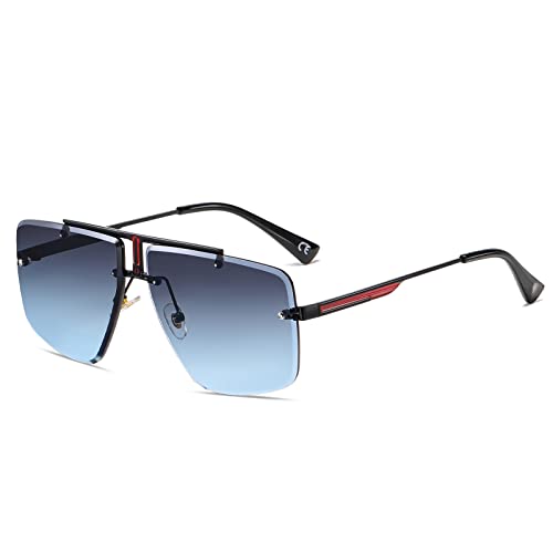 SHEEN KELLY Retro Rectangle Sunglasses For Men Women oversize Frameless Metal Sunglasses