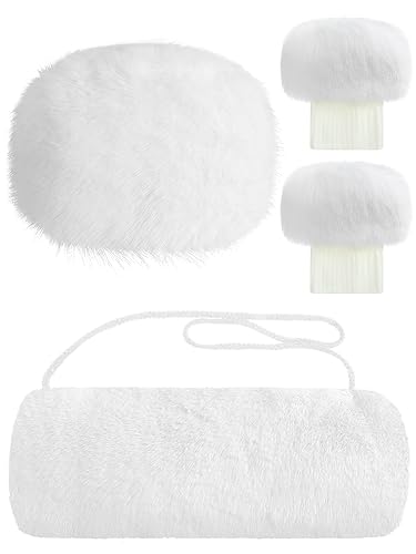 Image of 3 Pcs Warm Faux Fur Hat Hand Muffs Leg Warmers Set Women Furry Hats Muffs Boot Cuffs Toppers