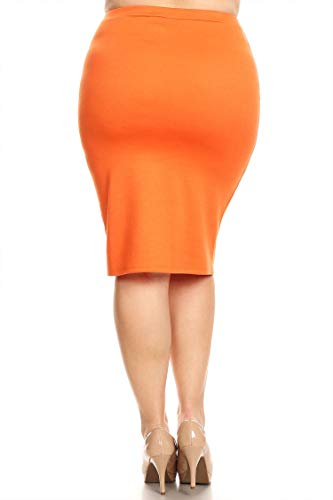 Plus Size Solid Print Casual Comfy Office Stretchy Pencil Midi Skirt/Made in USA Orange 2XL3