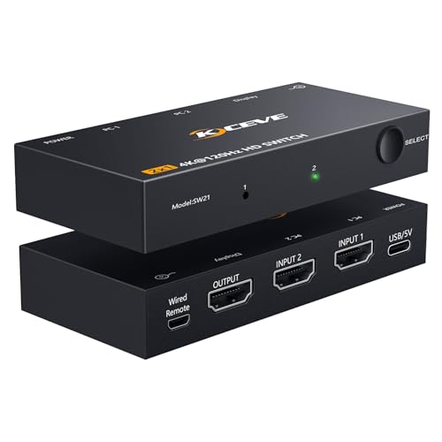HDMI Switch 2 in 1 Out, HDMI Switch, 4K@120Hz HDMI Switcher, 2 in 1 Out, Supports HDR, 3D, Compatible with Laptops, PC, Xbox Series, PS5 / PS4, Projector, and More