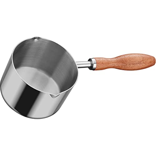 Pasta Pan Stainless Steel Saucepan for Melted Butter Milk Steaming Milk Frothing Latte Art Small Butter Warmer with Heat Resistant Wooden Handle Milk Warmer for Stove Top 300ml