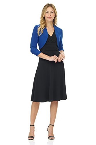 Image of Rekucci Women's Chic Soft Knit Stretch Bolero Shrug with Ruched Sleeves