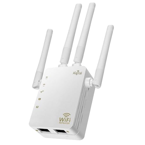 1200Mbit/s WLAN Verstärker Repeater Dualband 2.4GHz & 5GHz, WiFi Extender Internet Booster mit WPS, Ethenet LAN, 4 * 3dBi Antennen- bis zu 200 m²-kompatibel zu Allen WLAN Geräten