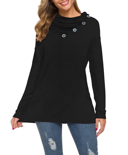 WEACZZY Women's Long Sleeve Shirts Button Cowl Neck Casual Loose Tunic Tops Blouse Dressy Fall Fashion 20254