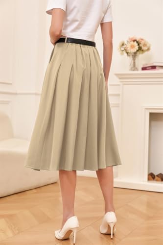 Cromoncent Girls Womens High Waist Pleated Long Skirt with Pockets2