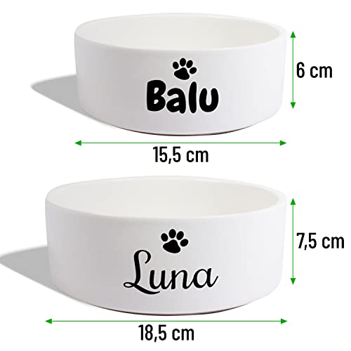 Keramik Doppelnapf mit Name oder Wunschtext für Hunde & Katzen - personalisiertes Napf-Set mit/ohne Ständer| Hundenapf Futternapf Fressnapf | große kleine Vierbeiner Futterstation (2X 500ml)