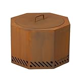 Ash & Ember 24" Corten Steel Dual Flame Smokeless Fire Pit with Lid, Ultra-Efficient Enclosed Airflow Design, Backyard Smokeless Outdoor Fire Pit, Will Patina Overtime