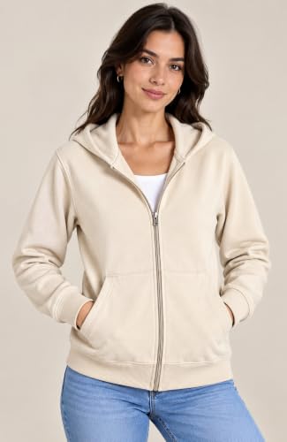 Image of SANE ORIGINALS Women's Cotton Blend Fleece Zip Up Hoodie Sweatshirt, Warm Winter Full Zip Jacket with Kangaroo Pockets