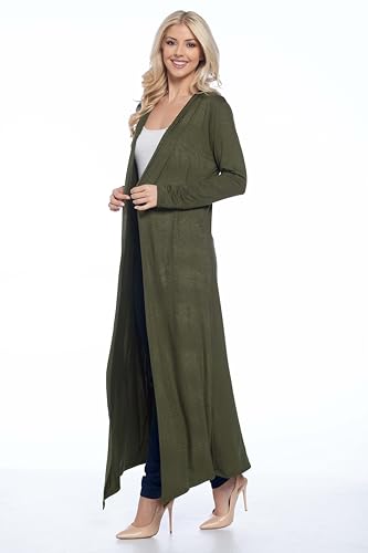 Image of Isaac Liev Women's Maxi Cardigan Casual Extra Long Open Front Floor Length Lightweight Duster Cardigans Womens with Hoodie 197 Olive XL