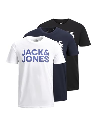 JACK & JONES Jjecorp Logo tee SS O-Neck 3pk MP Noos Camiseta, Blanco 1, L (Pack...