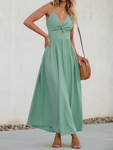 Image of CUPSHE Women Casual Dress Beach Sleeveless V Neck Summer Cutout Spaghetti Straps Formal Maxi Sun Dresses