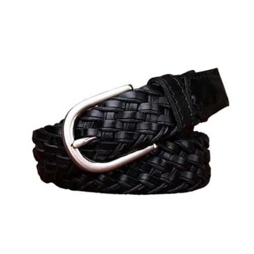 3cm Wide Woven Genuine Leather Belt for Men Women-Handmade Braided Design Strap with Pin Buckle-Versatile Casual Pants(105cm/41, Black)
